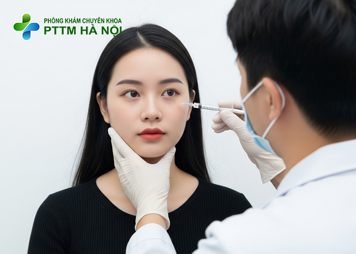 Khách hàng nằm tiêm Botox theo quy trình chuẩn y khoa