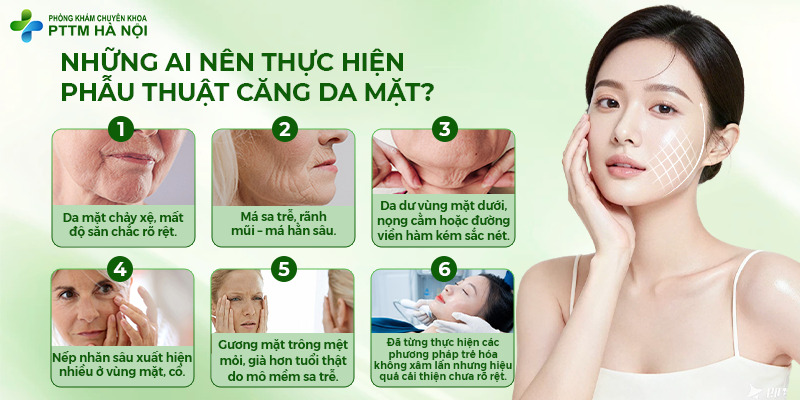 6 đối tượng và tình trạng lão hóa cần thực hiện phẫu thuật căng da mặt.